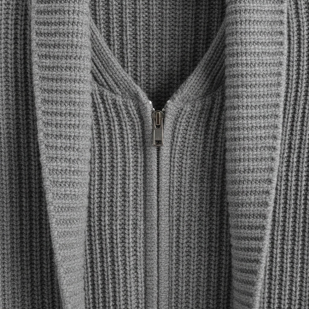 Mens Grey Zip Cardigan - Grey - Texture Close Up