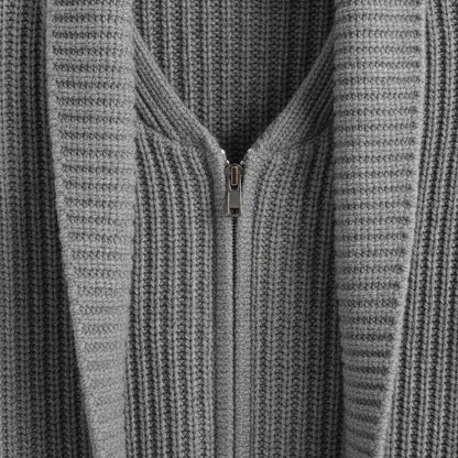 Mens Grey Zip Cardigan - Grey - Texture Close Up