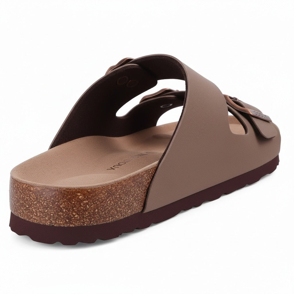 Men's Leather Sandals - Taupe - Fabric Detail
