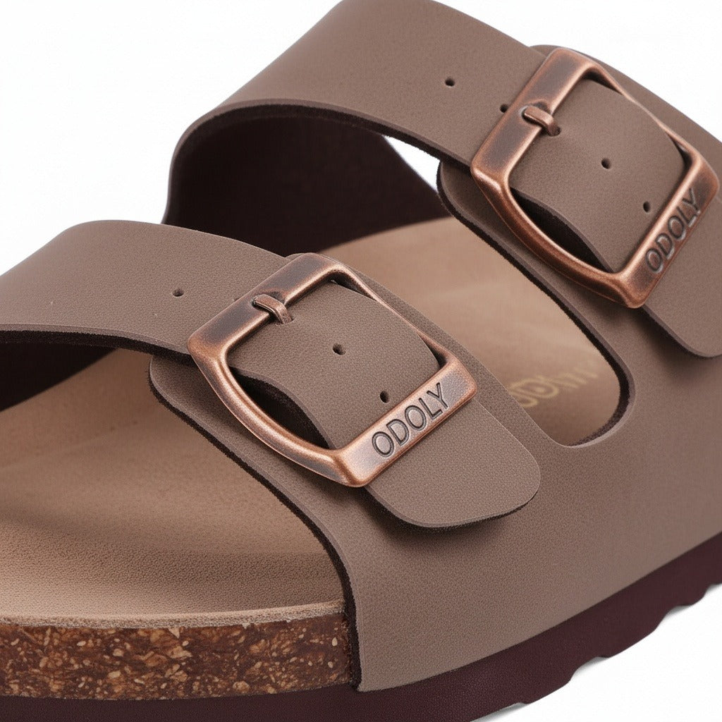 Men's Leather Sandals - Taupe - Texture Close Up