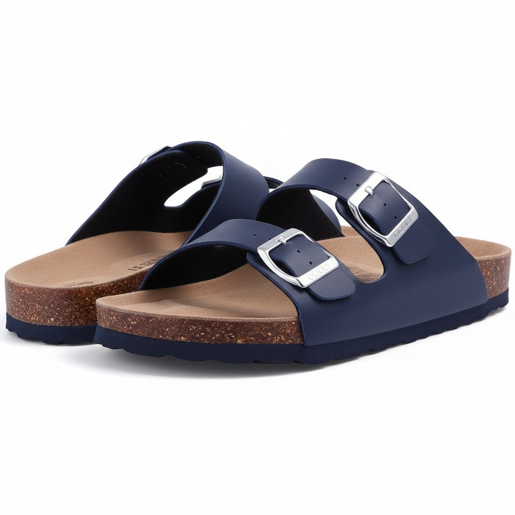 Men's Leather Sandals - Navy - Front View