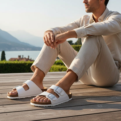 Men's Leather Sandals - White - Angled Shot