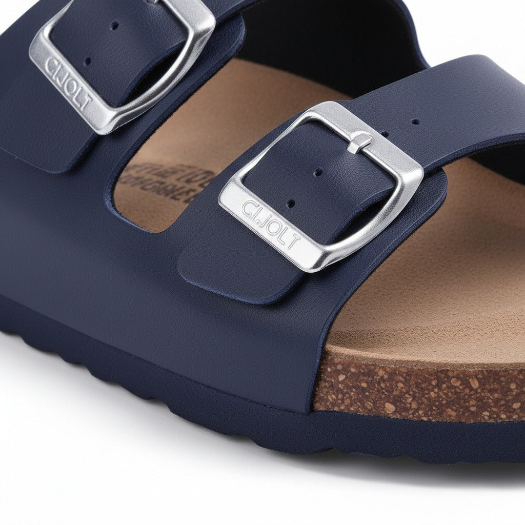 Men's Leather Sandals - Navy - Texture Close Up