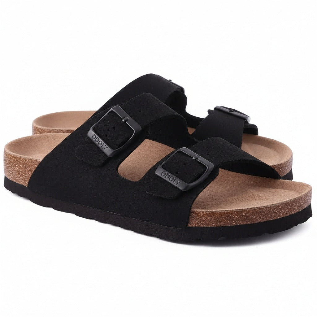 Men's Leather Sandals - Black - Front View