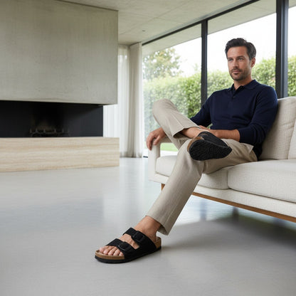 Men's Leather Sandals - Black - Side Profile
