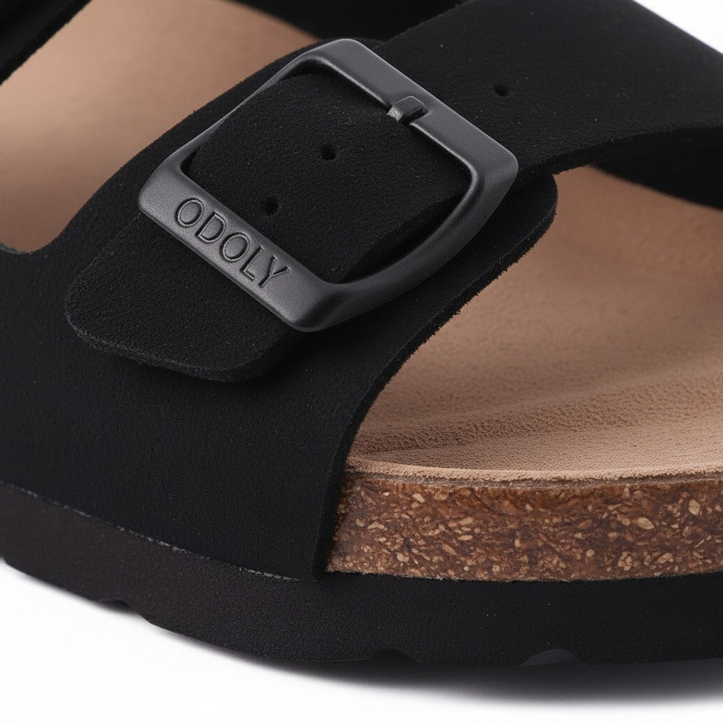 Men's Leather Sandals - Black - Texture Close Up