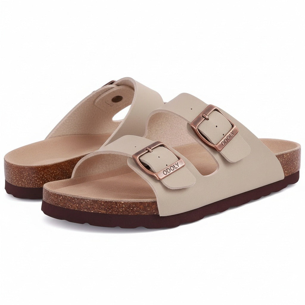 Men's Leather Sandals - Oatmeal - Front View