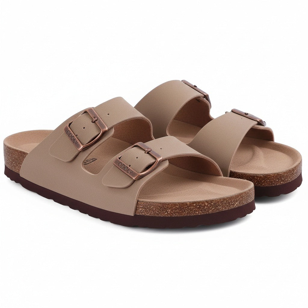Men's Leather Sandals - Camel - Front View