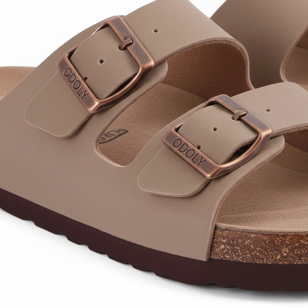 Men's Leather Sandals - Camel - Texture Close Up