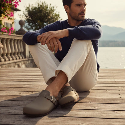 Men's Leather Sandals - Olive - Angled Shot