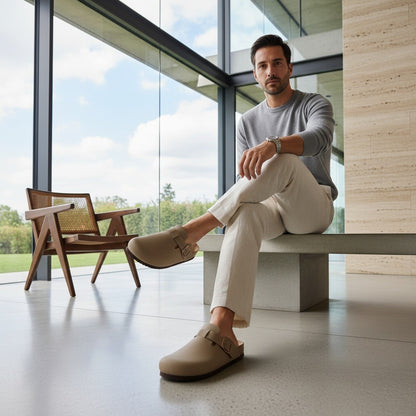 Men's Leather Sandals - Stone - Side Profile