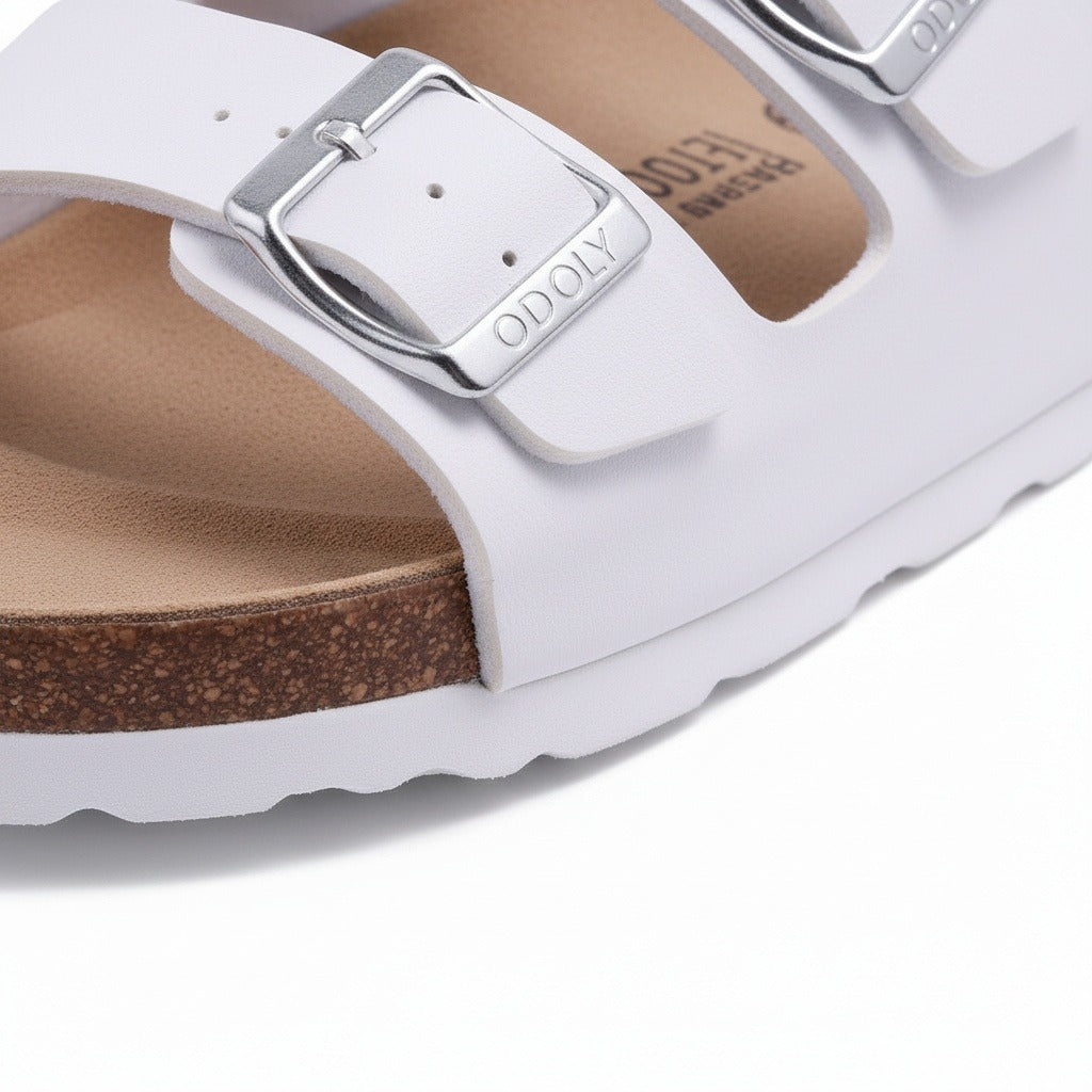 Men's Leather Sandals - White - Texture Close Up