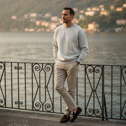 Mens Light Grey Crew Neck Sweater - Light Grey - Angled Shot