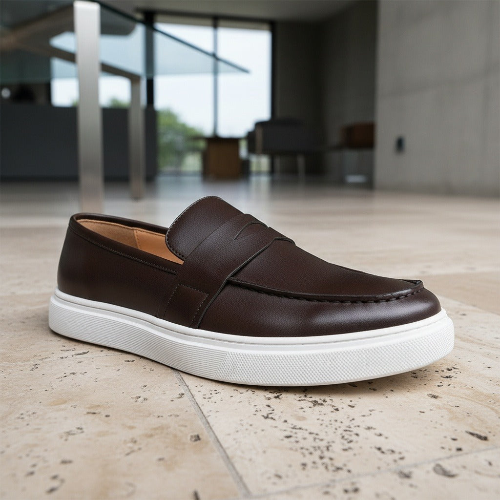 Men's Loafer Slip On Shoes - Dark Brown - Back View