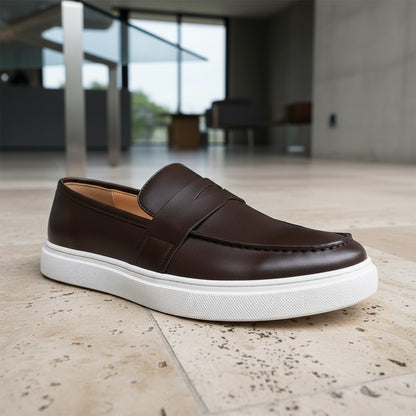 Men's Loafer Slip On Shoes - Dark Brown - Back View