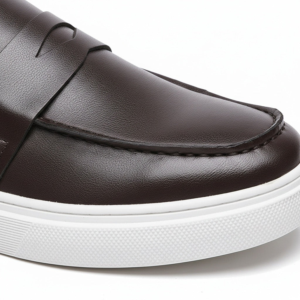 Men's Loafer Slip On Shoes - Dark Brown - Texture Close Up
