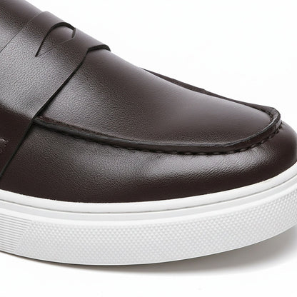 Men's Loafer Slip On Shoes - Dark Brown - Texture Close Up