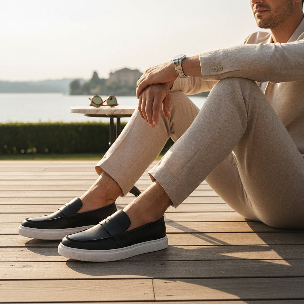 Men's Loafer Slip On Shoes - Black - Angled Shot