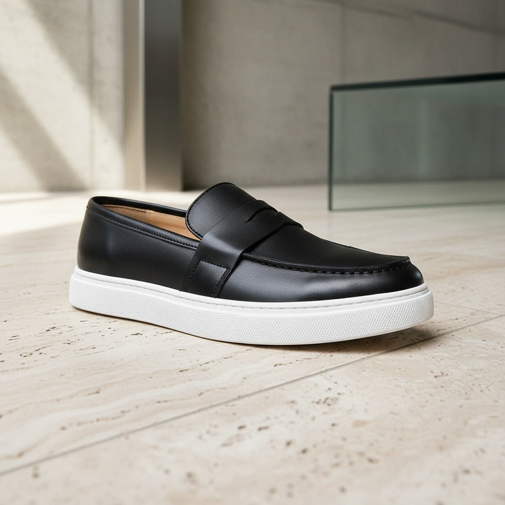 Men's Loafer Slip On Shoes - Black - Back View