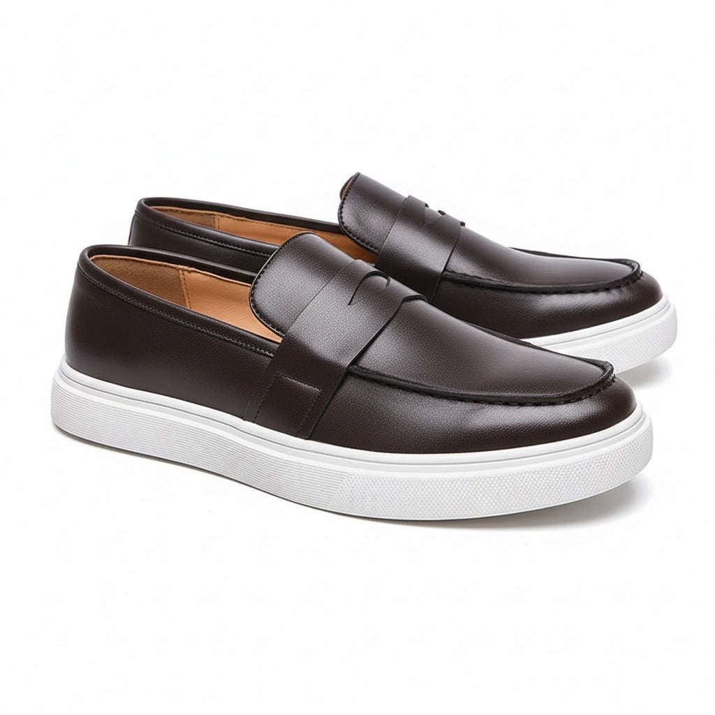 Men's Loafer Slip On Shoes - Dark Brown - Front View