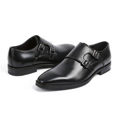 Mens Monk Shoes - Black - Front View
