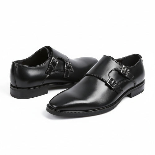 Mens Monk Shoes - Black - Front View