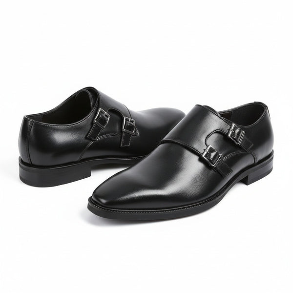 Mens Monk Shoes - Black - Front View