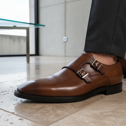 Mens Monk Shoes - Chestnut - Back View