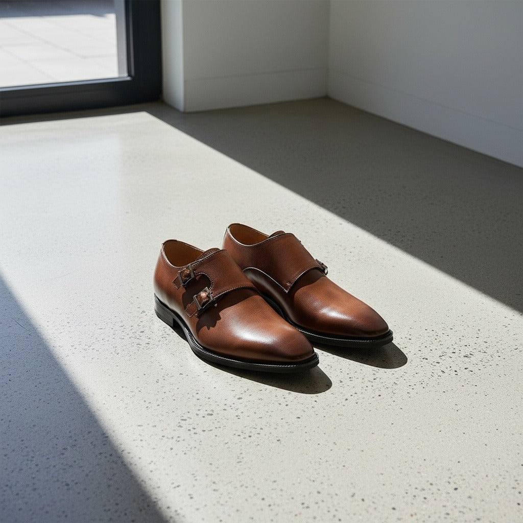 Mens Monk Shoes - Chestnut - Lifestyle Inspiration
