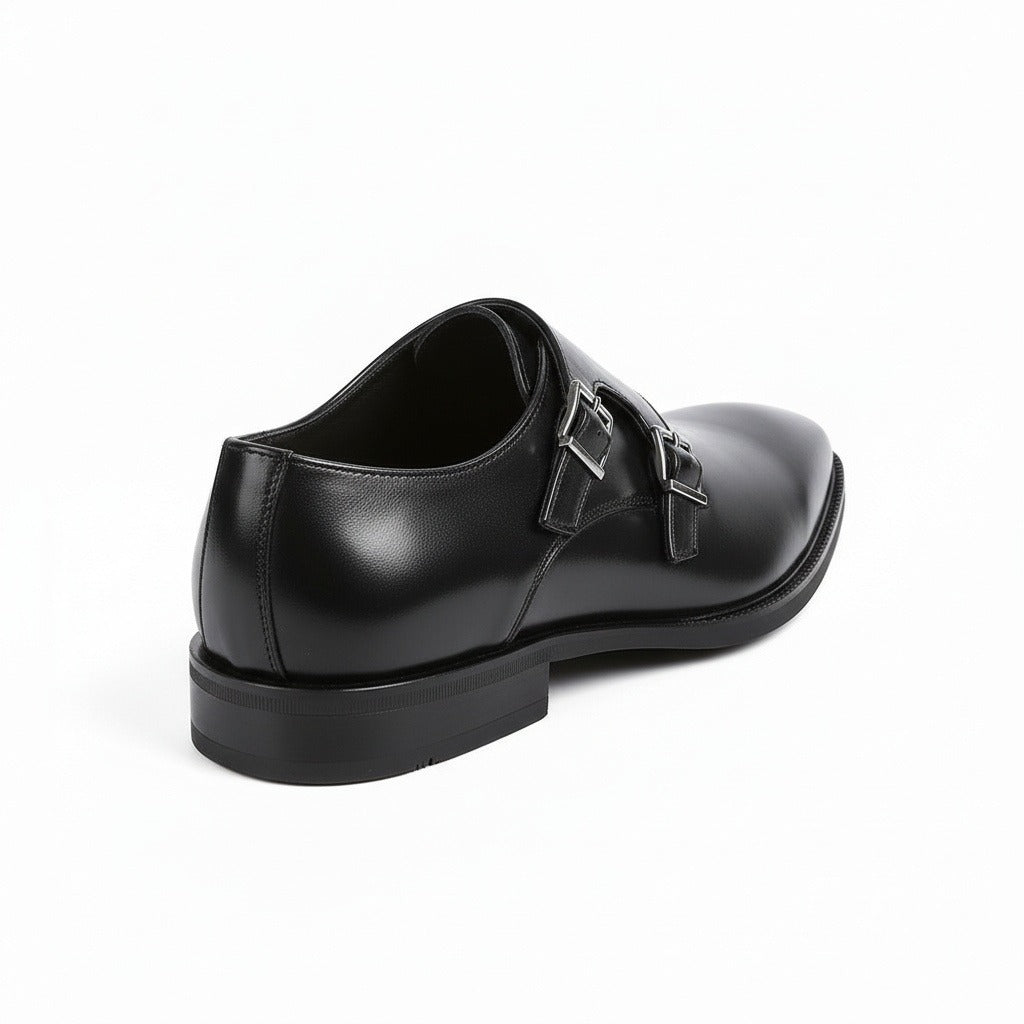 Mens Monk Shoes - Black - Fabric Detail