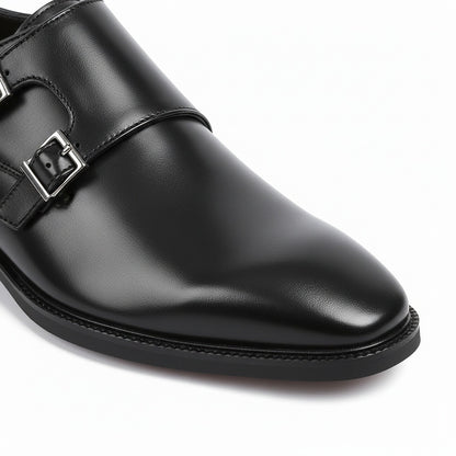 Mens Monk Shoes - Black - Texture Close Up