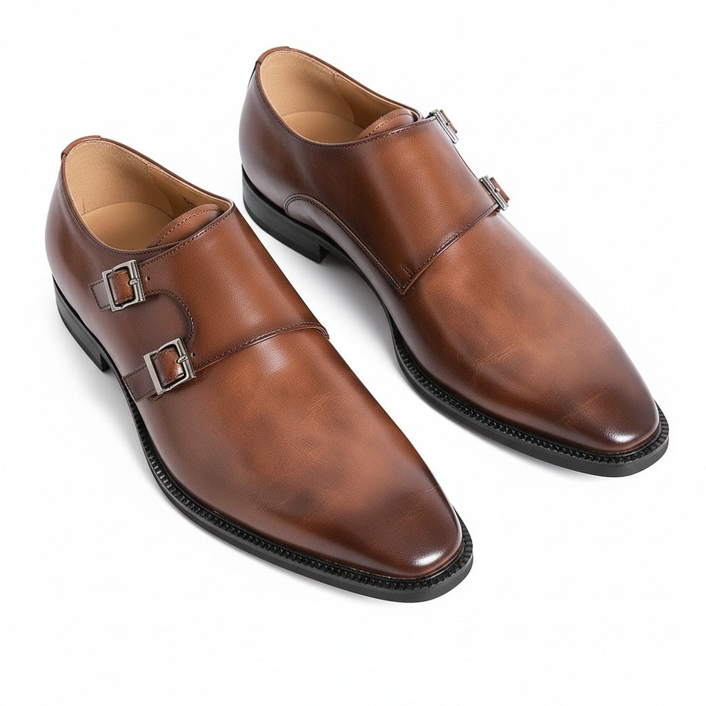 Mens Monk Shoes - Chestnut - Front View