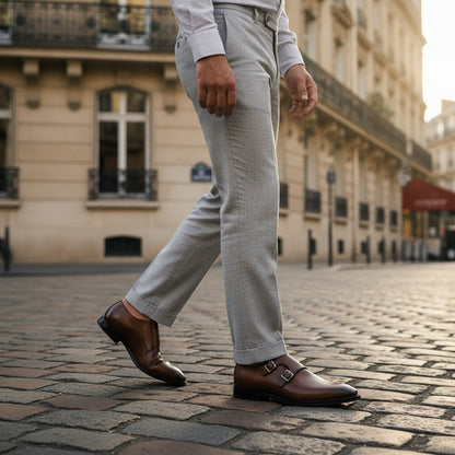 Mens Monk Shoes - Chestnut - Angled Shot