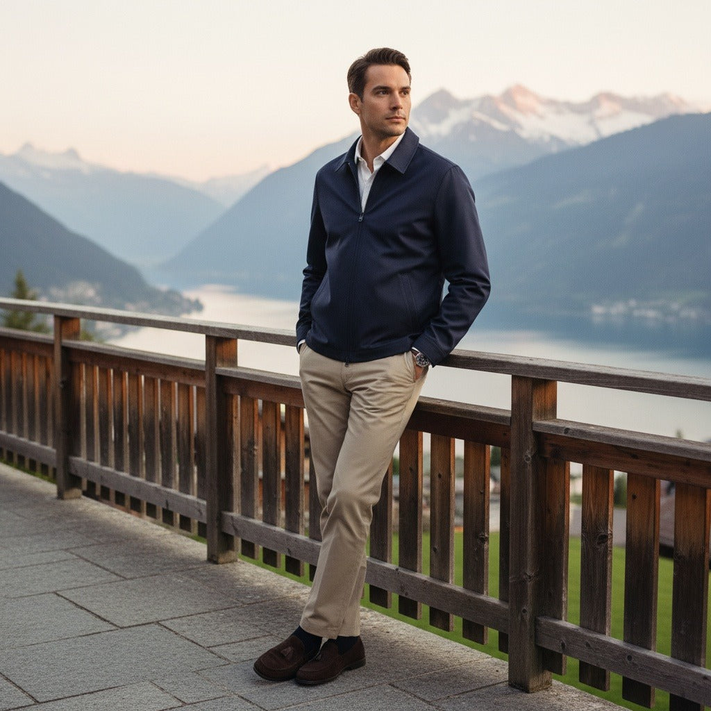 Mens Navy Harrington Jacket - Navy - Angled Shot