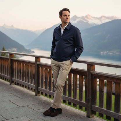 Mens Navy Harrington Jacket - Navy - Angled Shot