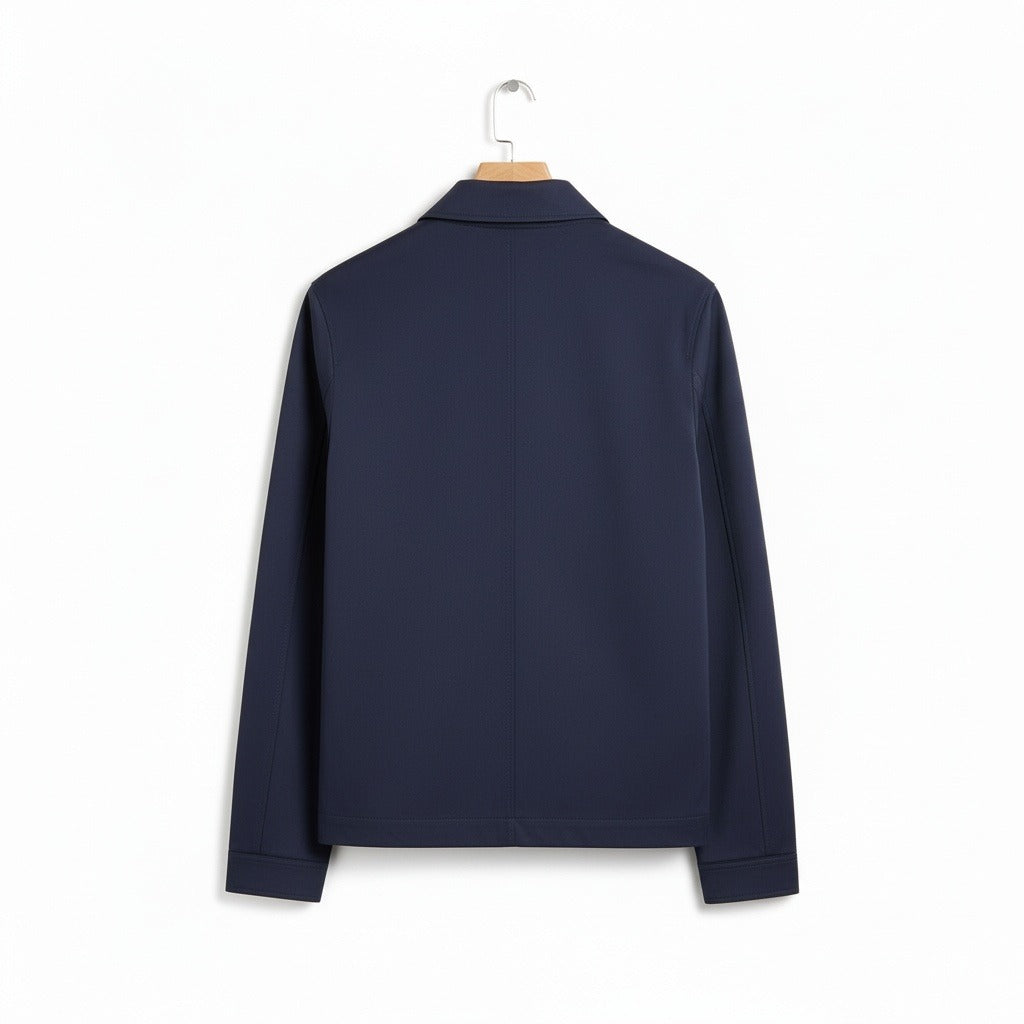 Mens Navy Harrington Jacket - Navy - Fabric Detail