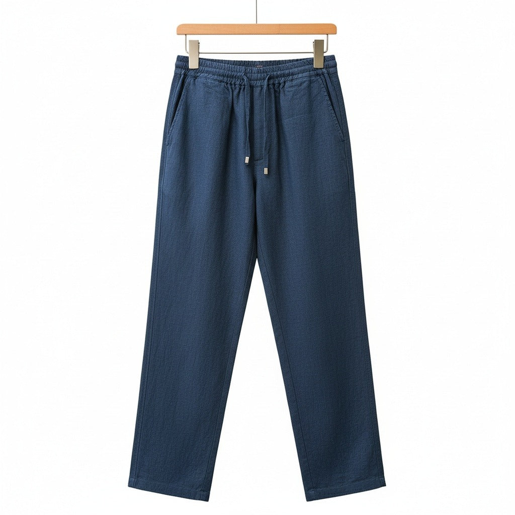 Mens Navy Linen Trousers - Navy - Front View