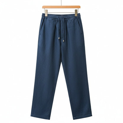 Mens Navy Linen Trousers - Navy - Front View