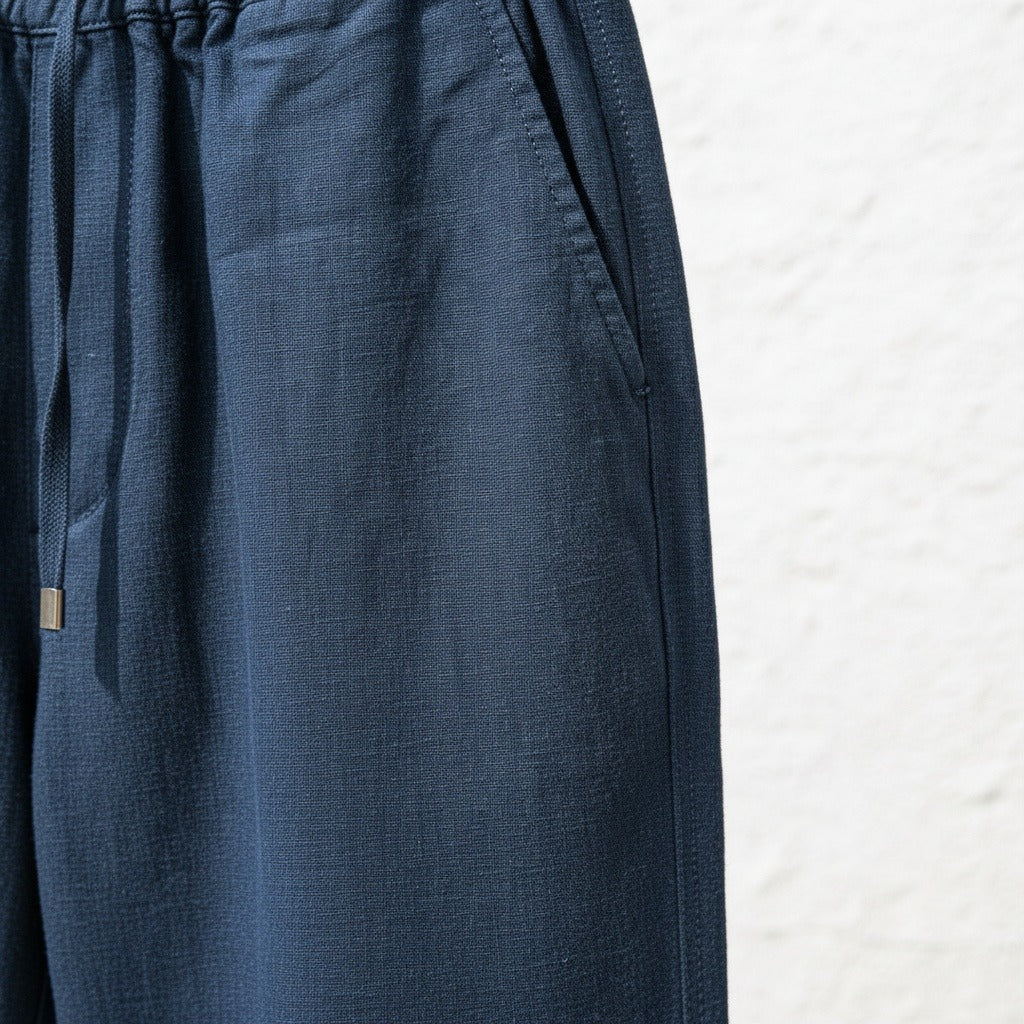 Mens Navy Linen Trousers - Navy - Back View