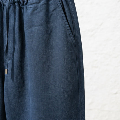 Mens Navy Linen Trousers - Navy - Back View