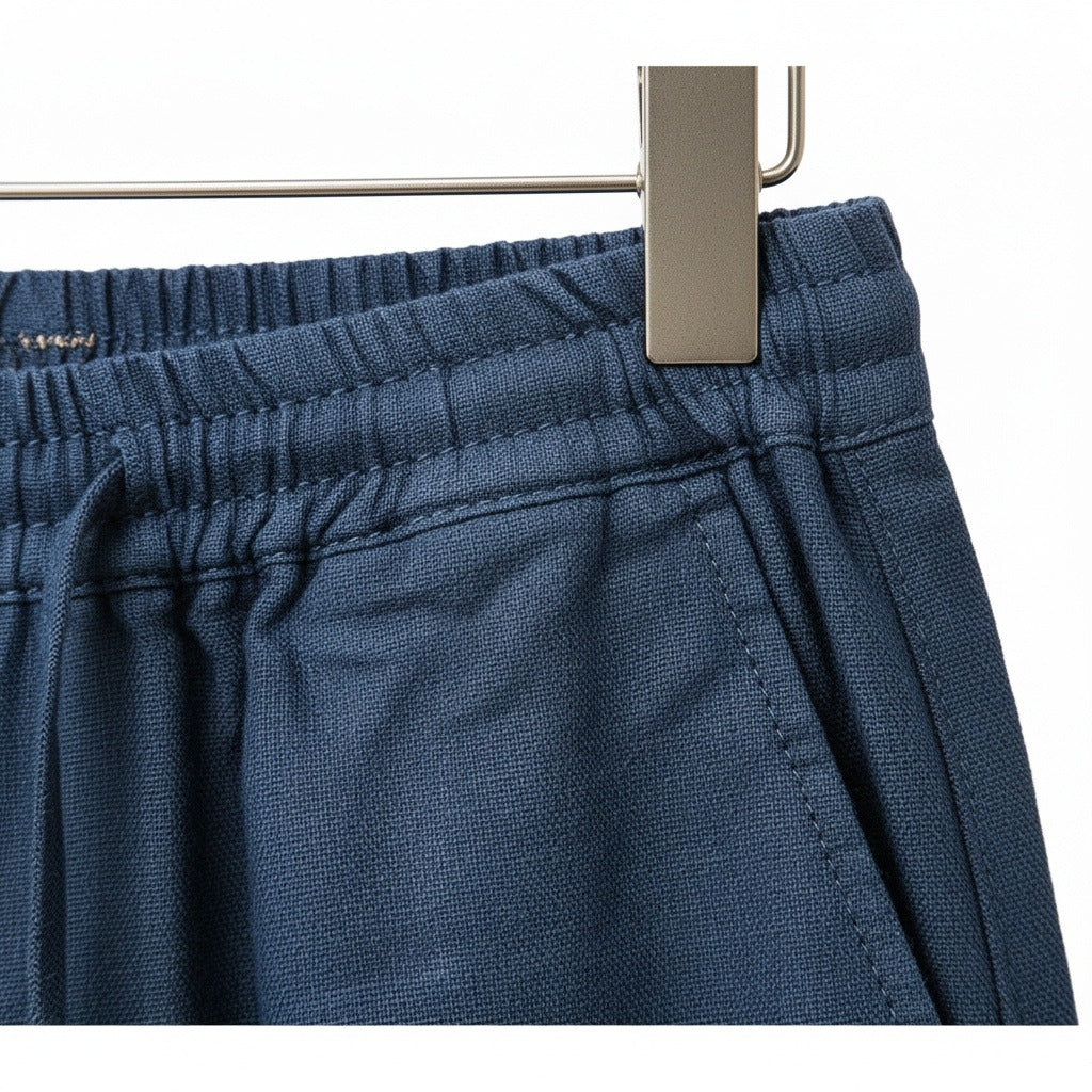 Mens Navy Linen Trousers - Navy - Texture Close Up