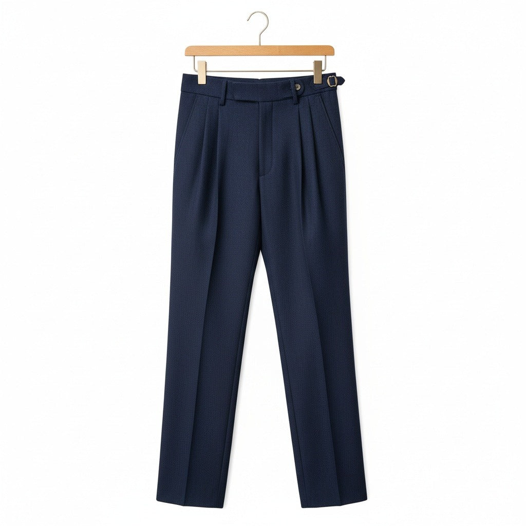 Mens Navy Pleated Trousers - Navy - Front View