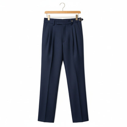 Mens Navy Pleated Trousers - Navy - Front View