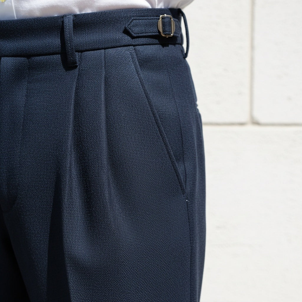 Mens Navy Pleated Trousers - Navy - Back View