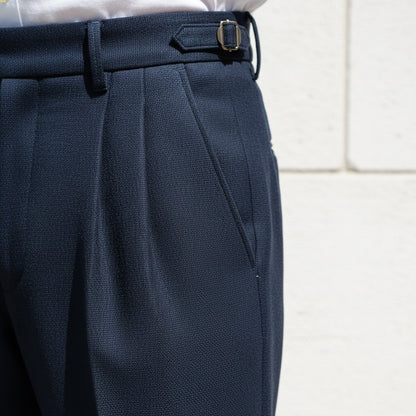 Mens Navy Pleated Trousers - Navy - Back View