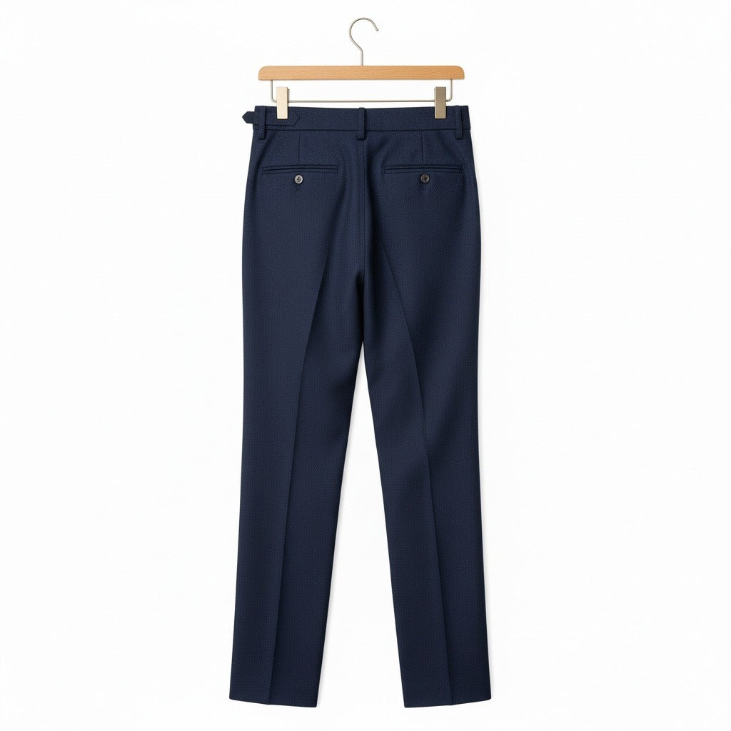 Mens Navy Pleated Trousers - Navy - Fabric Detail