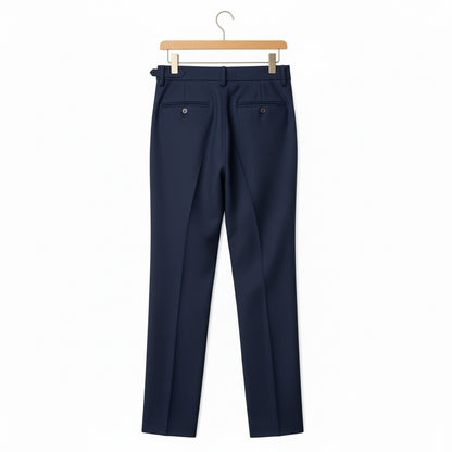 Mens Navy Pleated Trousers - Navy - Fabric Detail