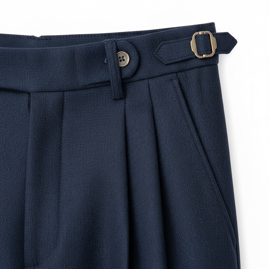 Mens Navy Pleated Trousers - Navy - Texture Close Up