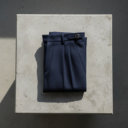 Mens Navy Pleated Trousers - Navy - Lifestyle Inspiration