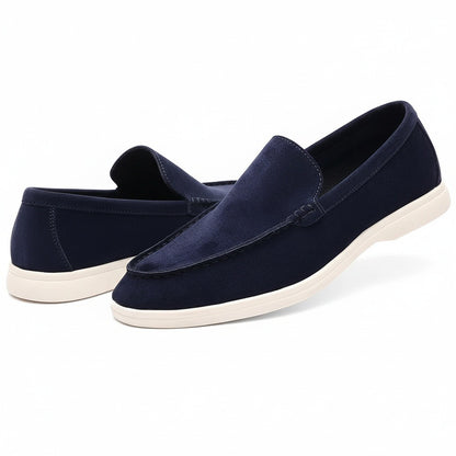 Mens Navy Suede Loafers - Navy - Front View